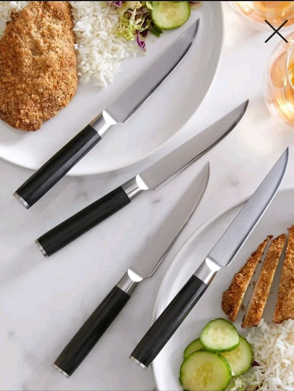 NEW! Quince- Essentials Japanese Damascus Steak Knife Set Of 4! (Z45)